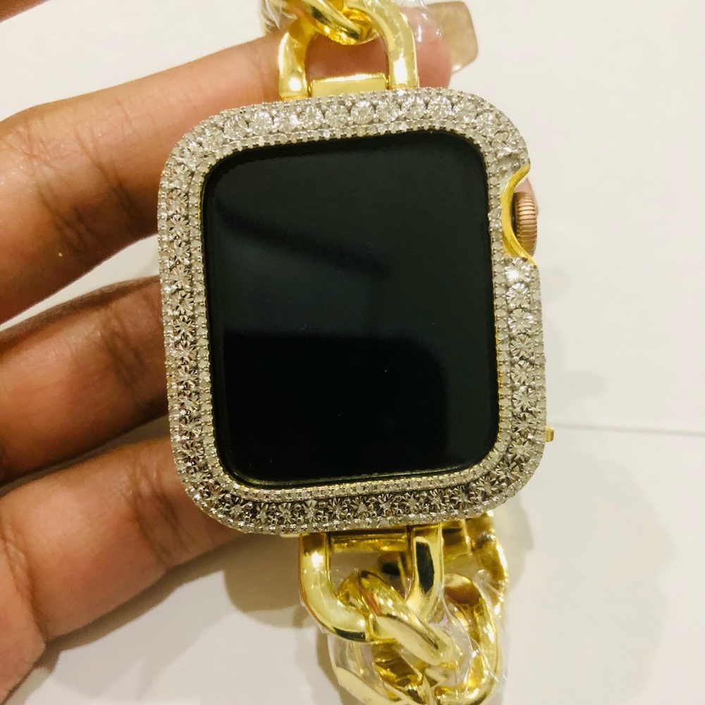 10k Gold Vermeil REAL DIAMOND Apple Watch bezel NOT CZ NOT Fake Free appraisal! - Picture 8 of 10